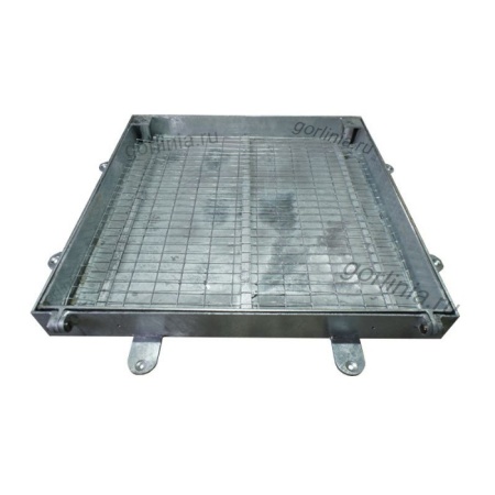 Уличный люк под брусчатку Проспект-Ц оцинкованный с монтажными пластинами усиленный на выносных петлях с газлифтами